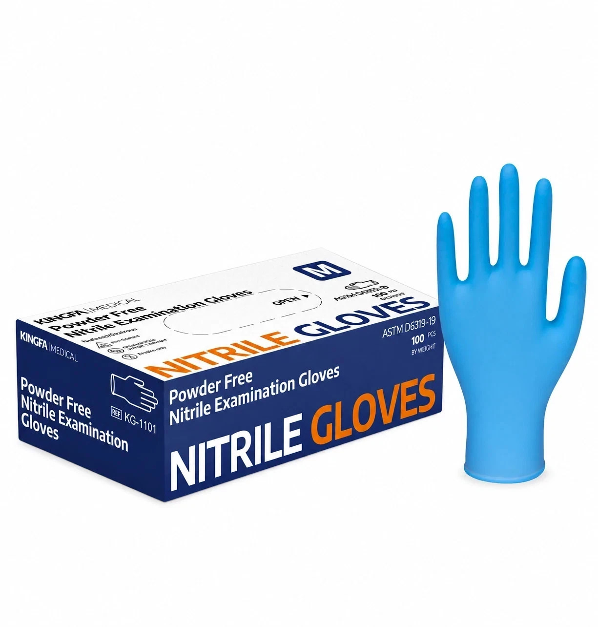 KingFa Nitrile Exam Gloves Powder Free Blue ASTM D6319-19 200pc, 500pc, 1000pc