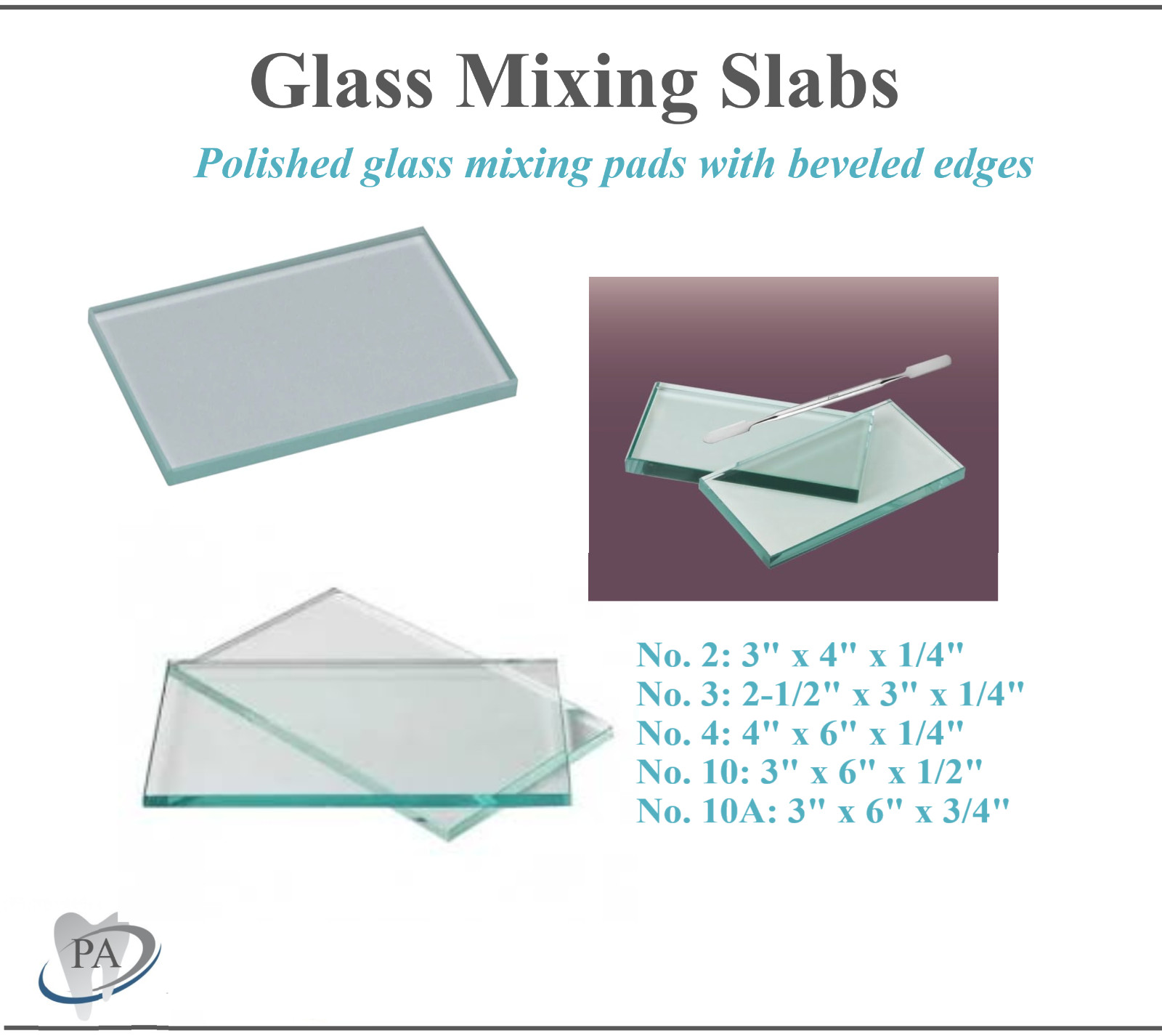 AMG Brand Dental Mixing Slab #2 Polished Glass 4″ X 3″ X 0.25″ Multiple Sizes