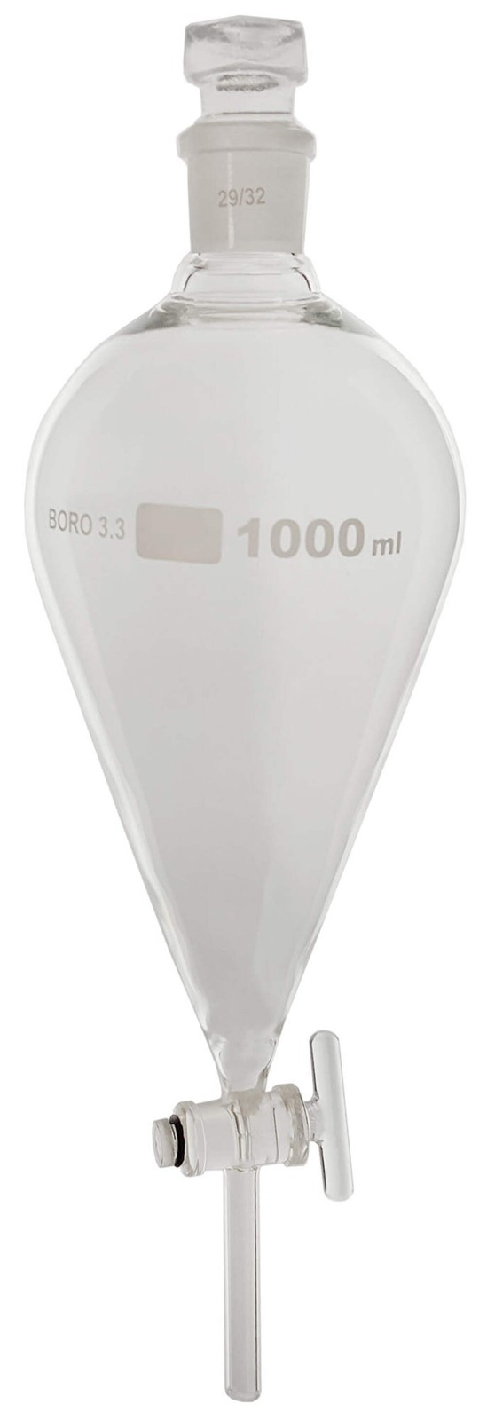 Funnel, Separatory, Borosilicate Glass, Glass Stopcock, 1000ml, Case of 24