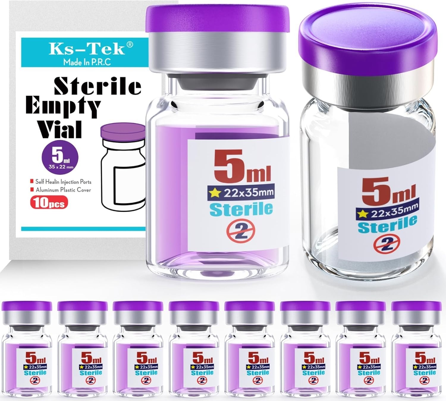 Sterile Empty Vials 5ml Self Healing Injection Port Aluminum Cap 10pcs