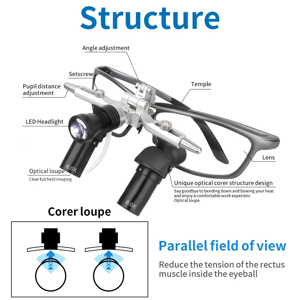 6X High-Definition Optical Lens Dental Ergo Loupes Magnifiers + 5W LED Headlight