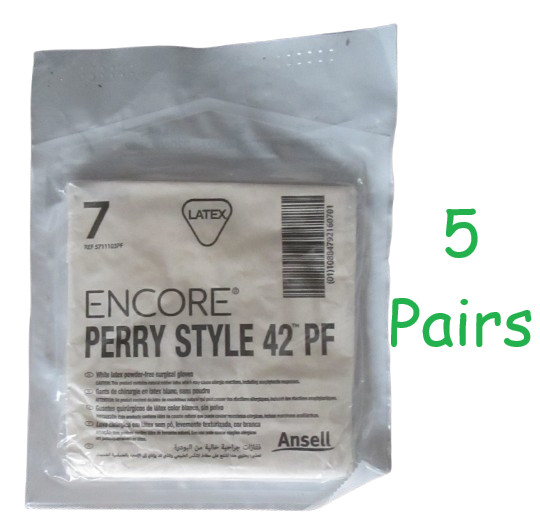 5 – Encore Perry Style 42PF Latex Powder-Free Surgical Gloves Sz 7 X-Comfort
