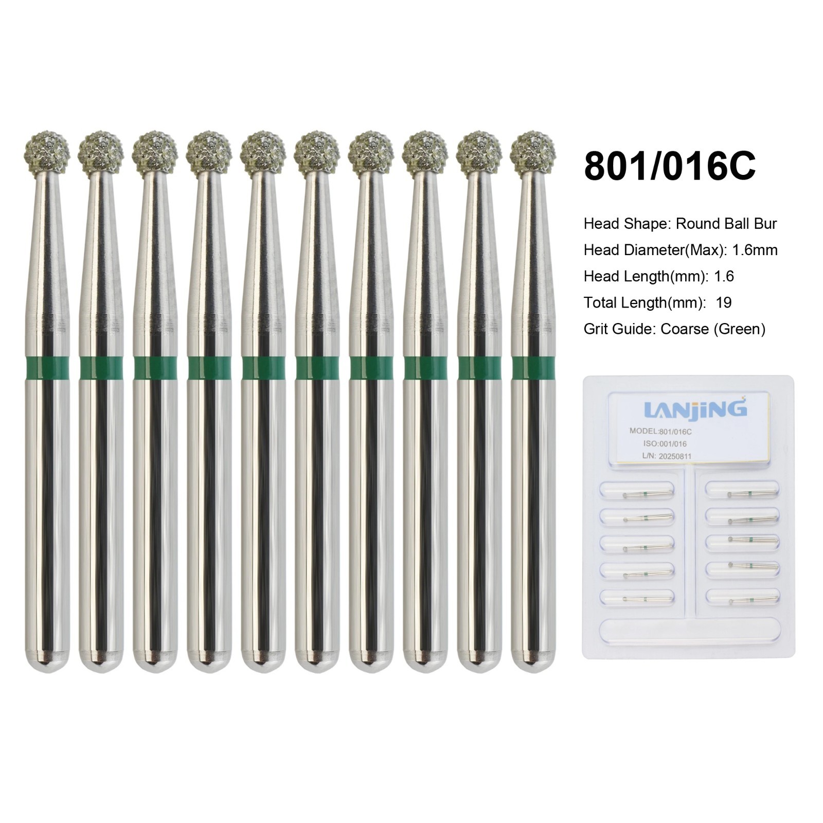 Dental Round Diamond Burs 801/016C Round Bur Coarse High Speed Friction Grip FG