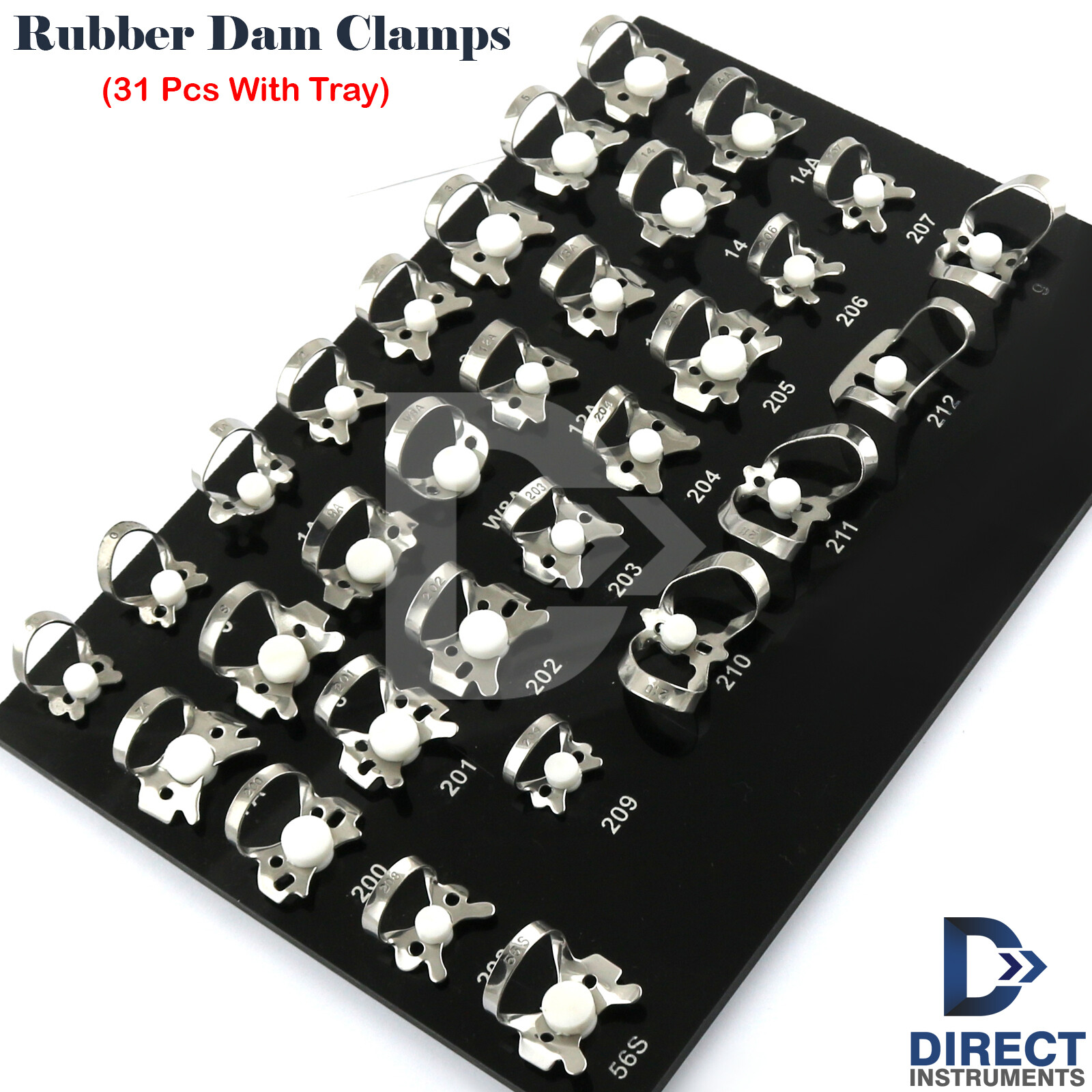31Pcs Kit Dental Rubber Dam Clamps With Black Tray Endodontic Instruments