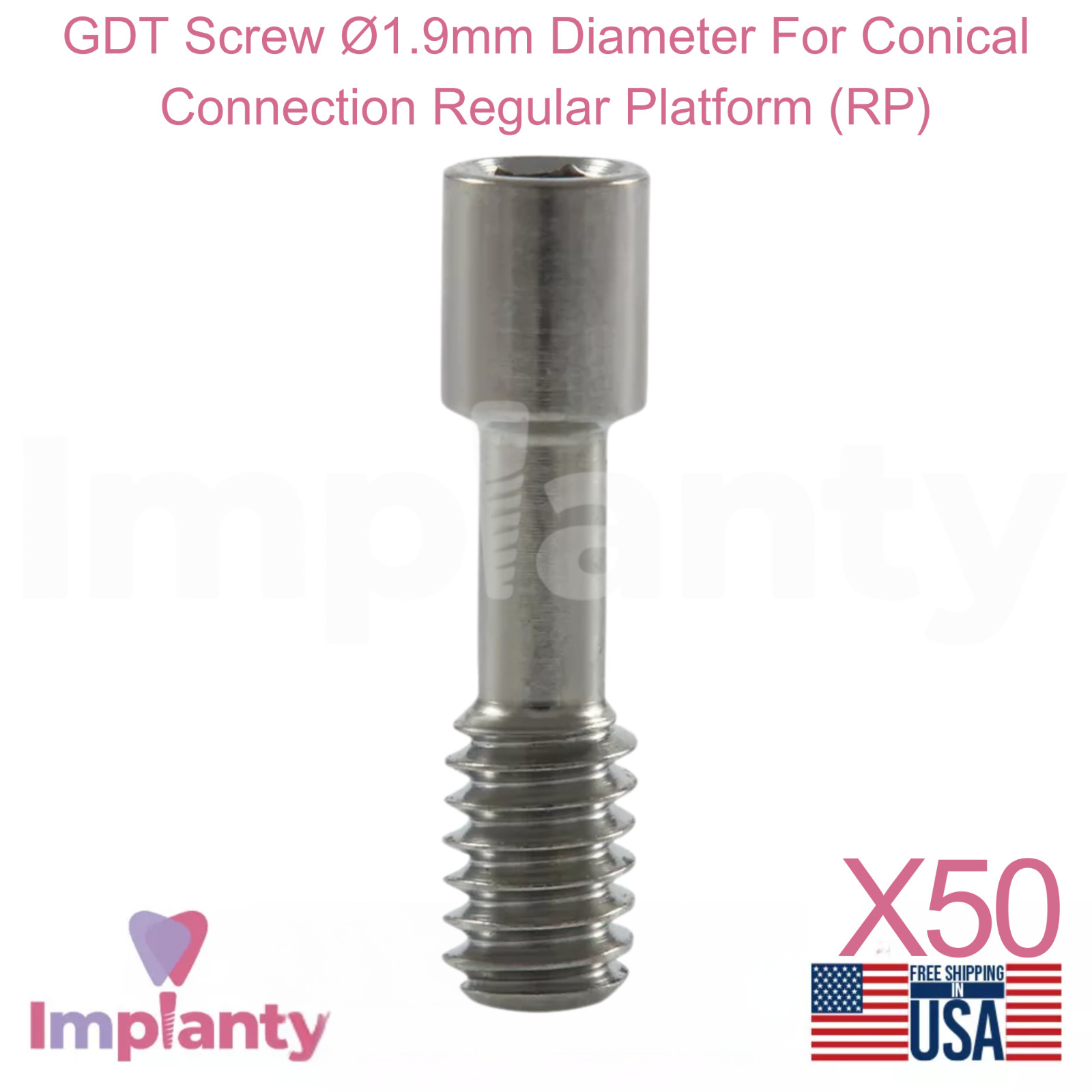 50x GDT Dental Screw Ø1.9mm Diameter For Conical Connection Regular Platform RP