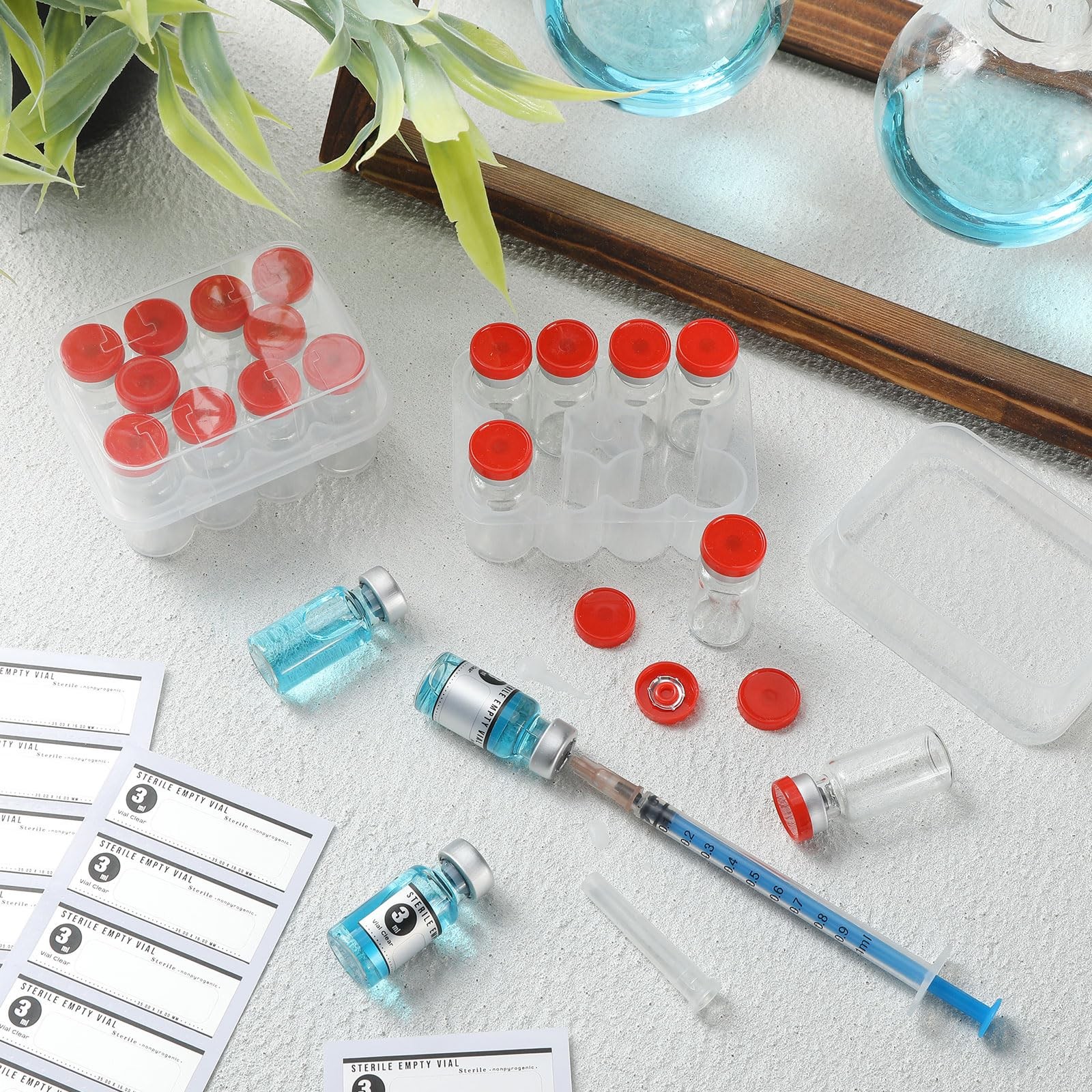 Threlaco 20 Pcs 3ml Sealed Sterile Empty Vials with Self Healing 3ml, Red