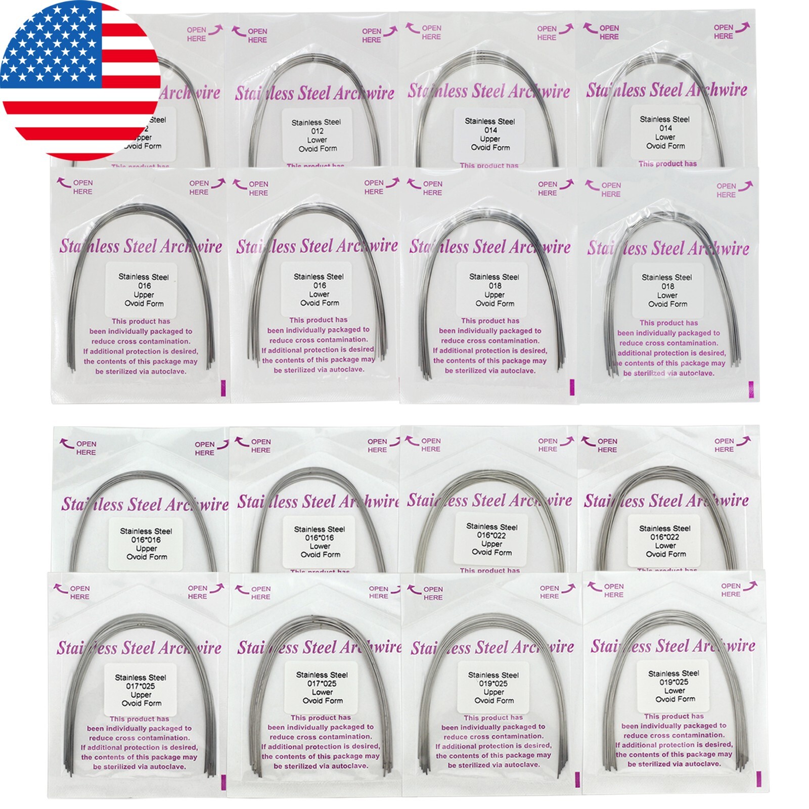 100PCS Dental Orthodontic Stainless Steel Arch Wire Rectangular Round Ovoid U L
