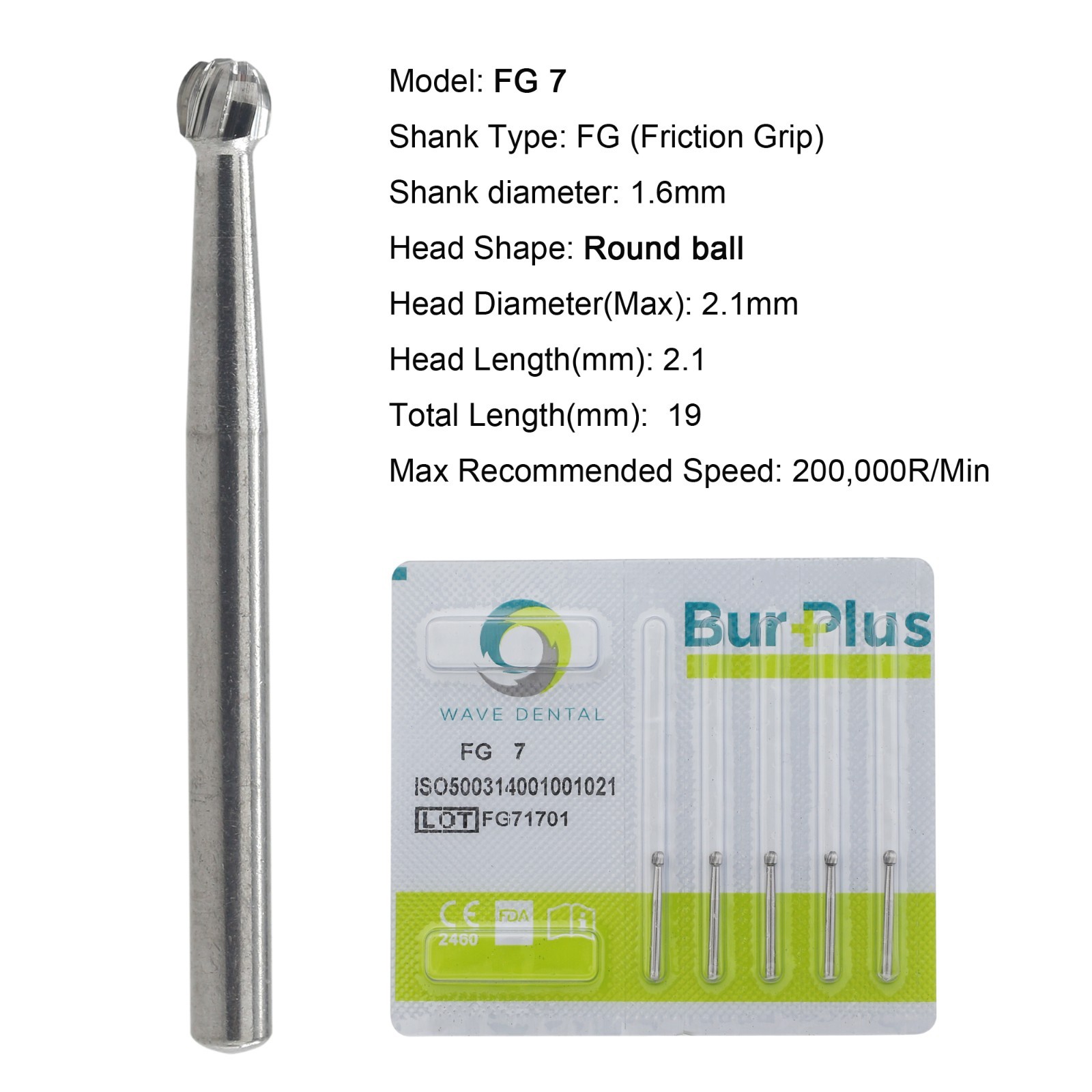 Dental Diamond Burs Carbide Bur Round Ball FG 2 4 5 6 8 Friction Grip High Speed