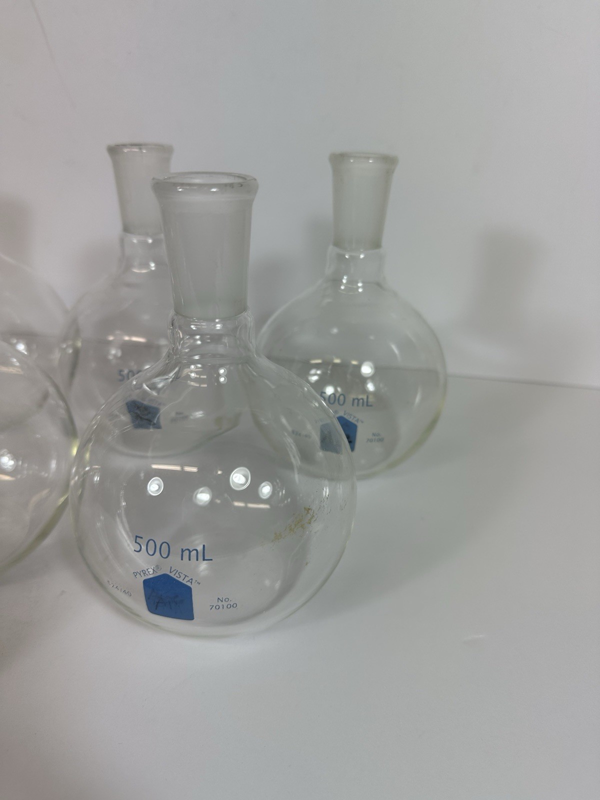 Pyrex Vista 500 mL Round Bottom Flasks No. 70100 Flat Boiling 24/40 Lot Of 8