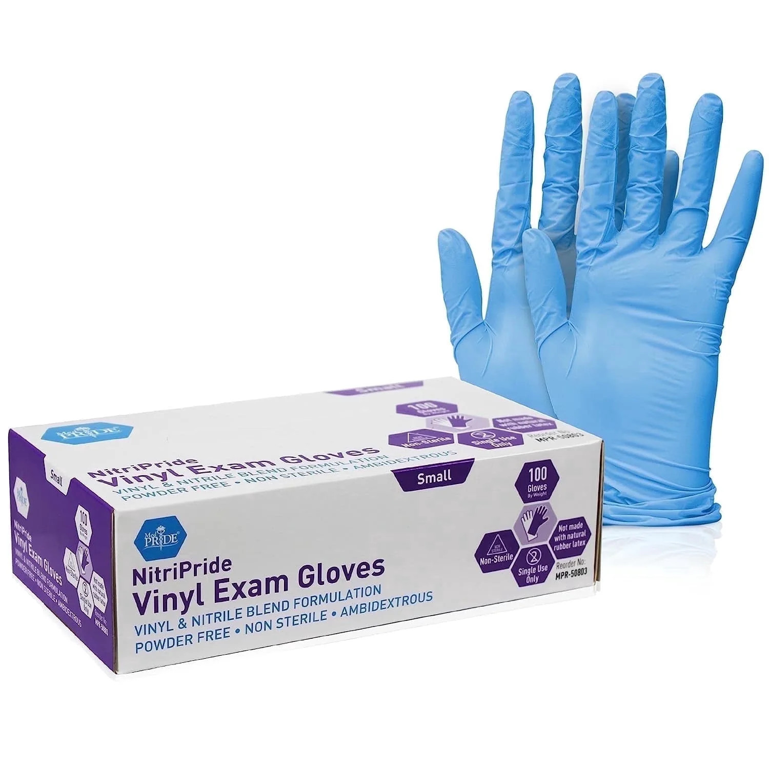 Nitripride Nitrile Gloves Powder-Free Disposable Gloves – Blue, Small, 100-Pack,
