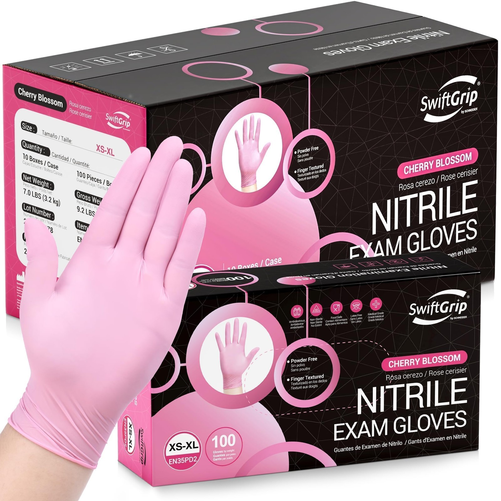 SwiftGrip Pink Nitrile Gloves, 3-mil, Industrial Gloves Disposable Latex…