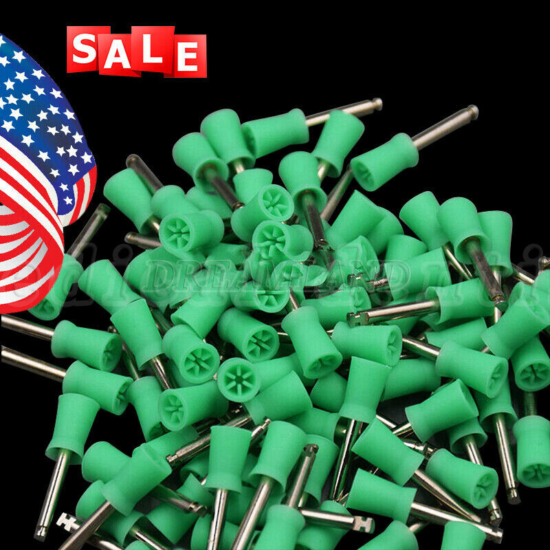100Pcs Dental Rubber Prophy Tooth Polishing Cups Brushes Latch Type Green NJ