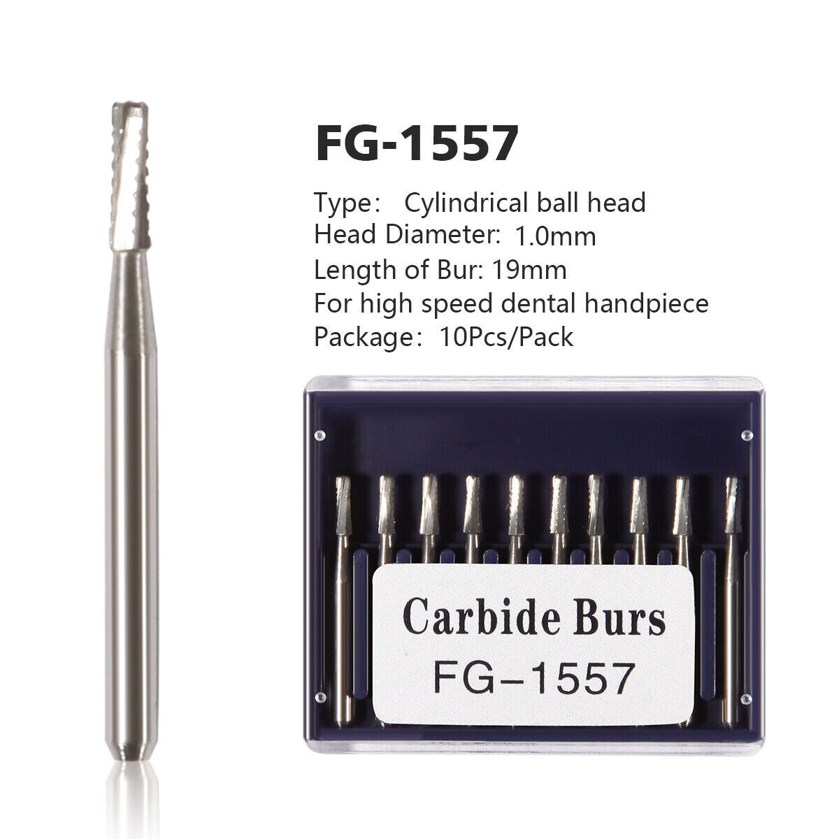 FG1557 Dental Carbide Round End X-Cut Straight Fissure Bur Cross-cut Cylindrical