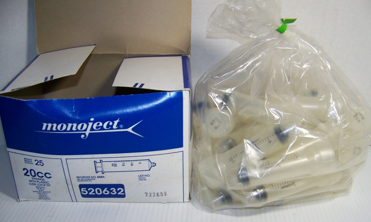 VINTAGE LOT OF 10 SHERWOOD Monoject 20cc Syringe w/Plastic Luer Lock FOR CRAFTS
