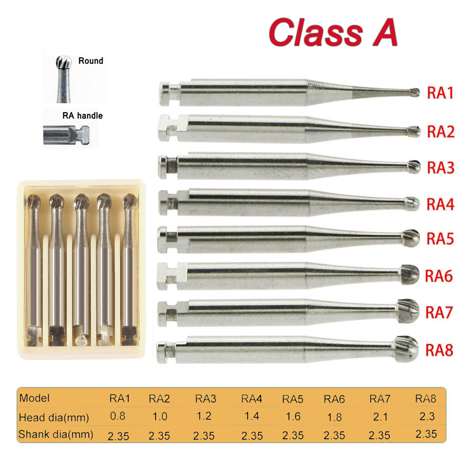 DENTAL Round Carbide Bur Latch RA 2 4 5 6 7 8 Midwest LA For Slow Low Speed 22mm