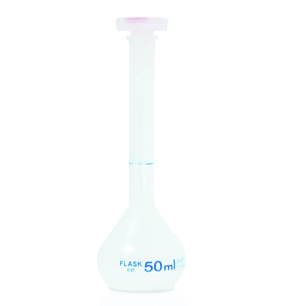 50ml Volumetric Flask, PP with Plug Cap. Karter Scientific 229V1 (Pack 50)