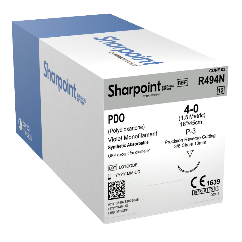 *12-Pieces* Sharpoint Suture PDO Violet Monofilament 18″ Reverse Cutting R494N