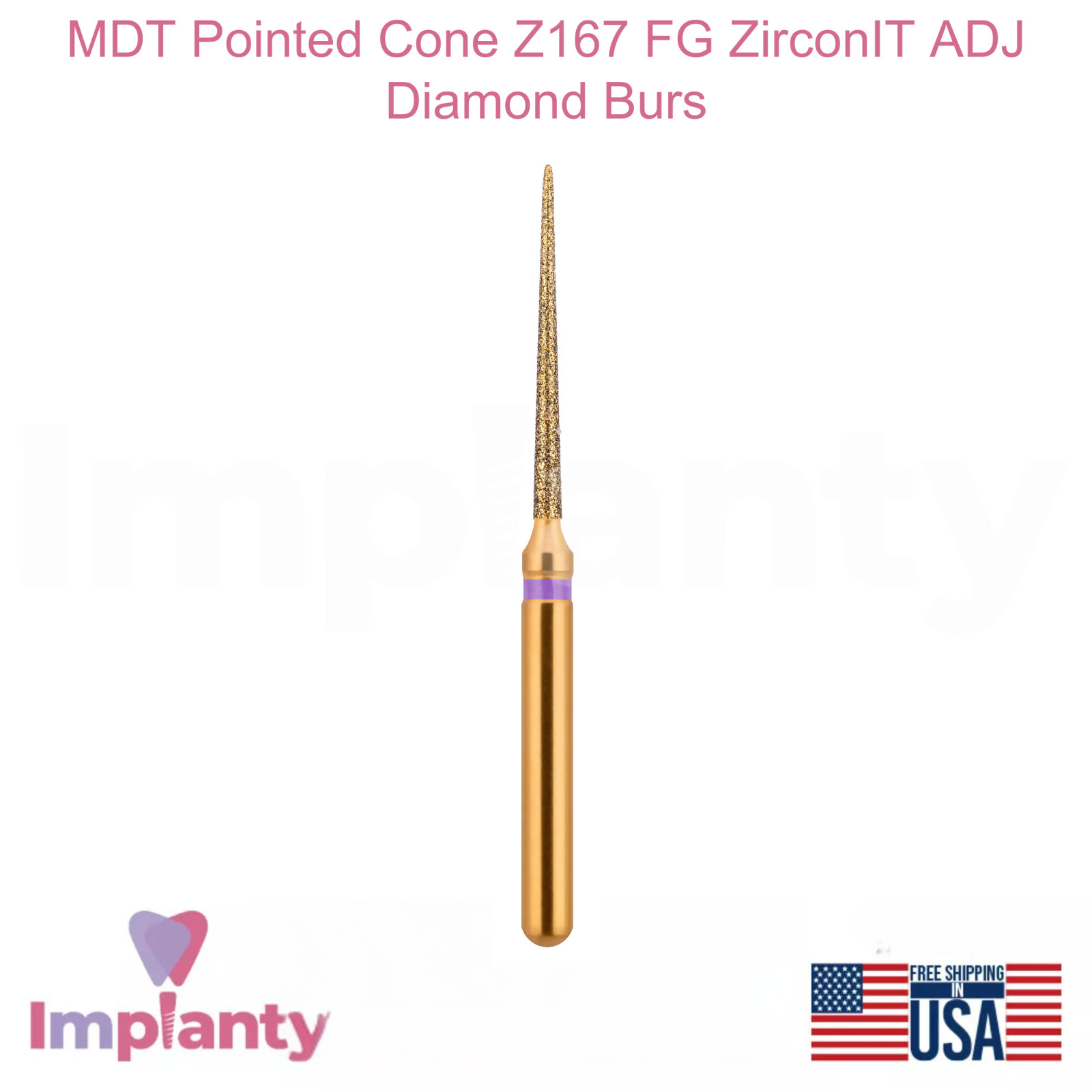MDT Dental Pointed Cone FG ZirconIT ADJ Diamond Burs Z167 Crown Preparation