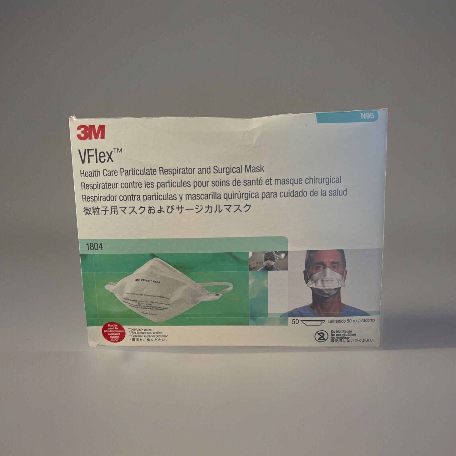 Genuine 3M VFlex 1804 Particulate Respirator NIOSH N95 Surgical Masks, Box of 50