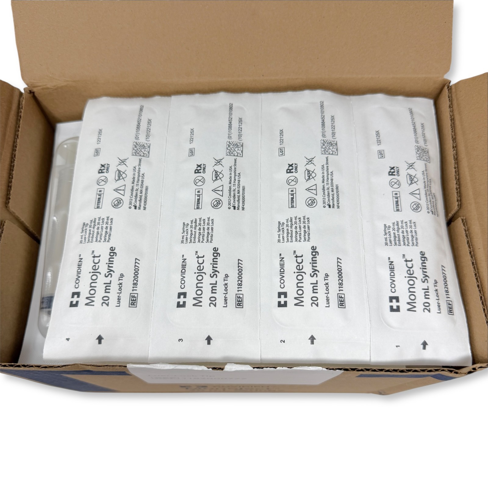 Covidien Monoject 20 mL Luer-Lock Tip Syringe REF 1182000777, 40 Pcs
