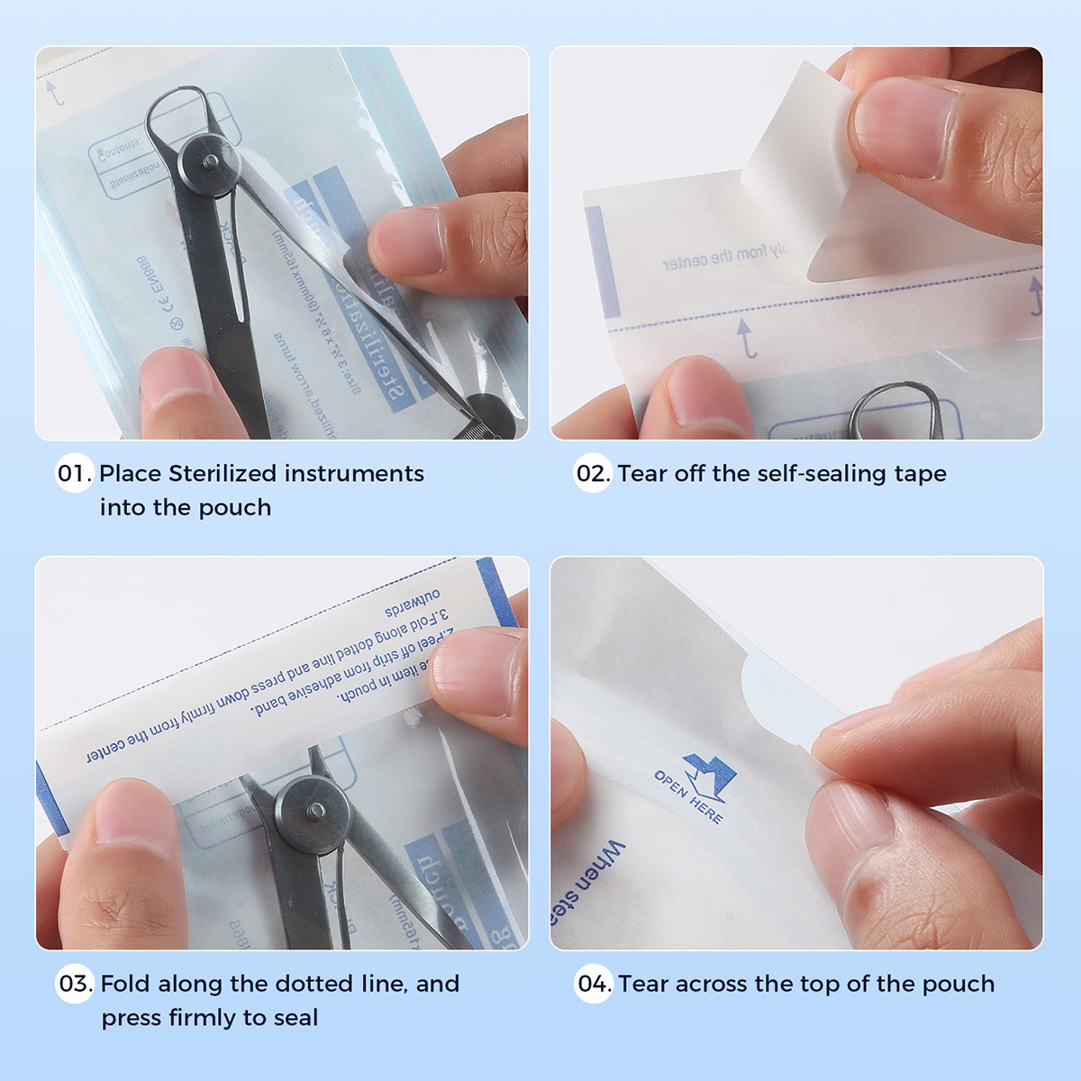 Self Sealing Sterilization Pouches 200pcs/Box for Steam & ETO Dental Tattoo Tool