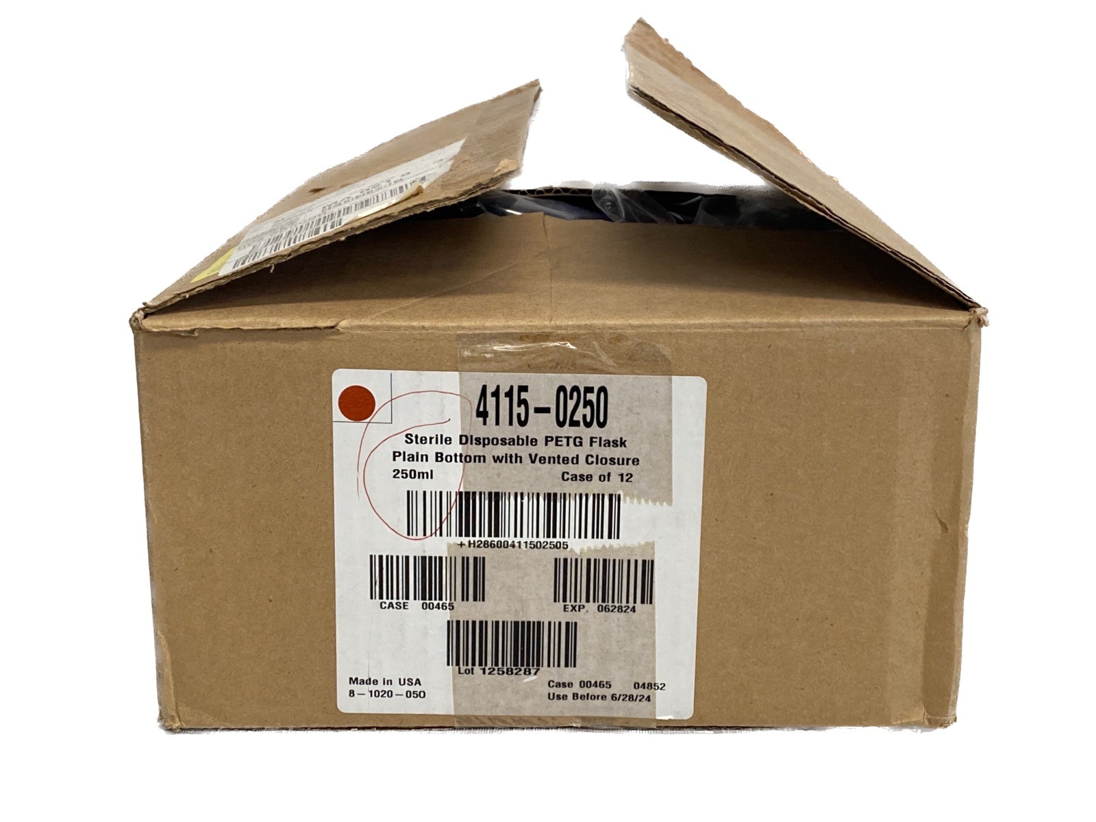 (12/Cs) THERMO 250mL Disposable PETG Graduated Flask F-Bttm Vented Cap 4115-0250