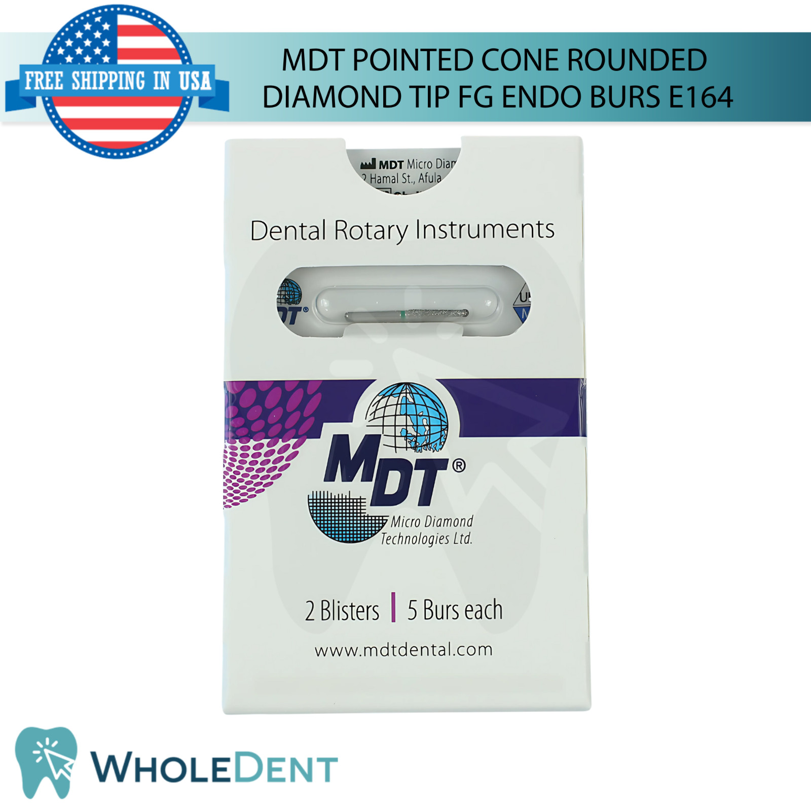 Dental MDT FG End0 Burs Pointed Cone With Rounded Diamond Tip E164 Coarse Grit
