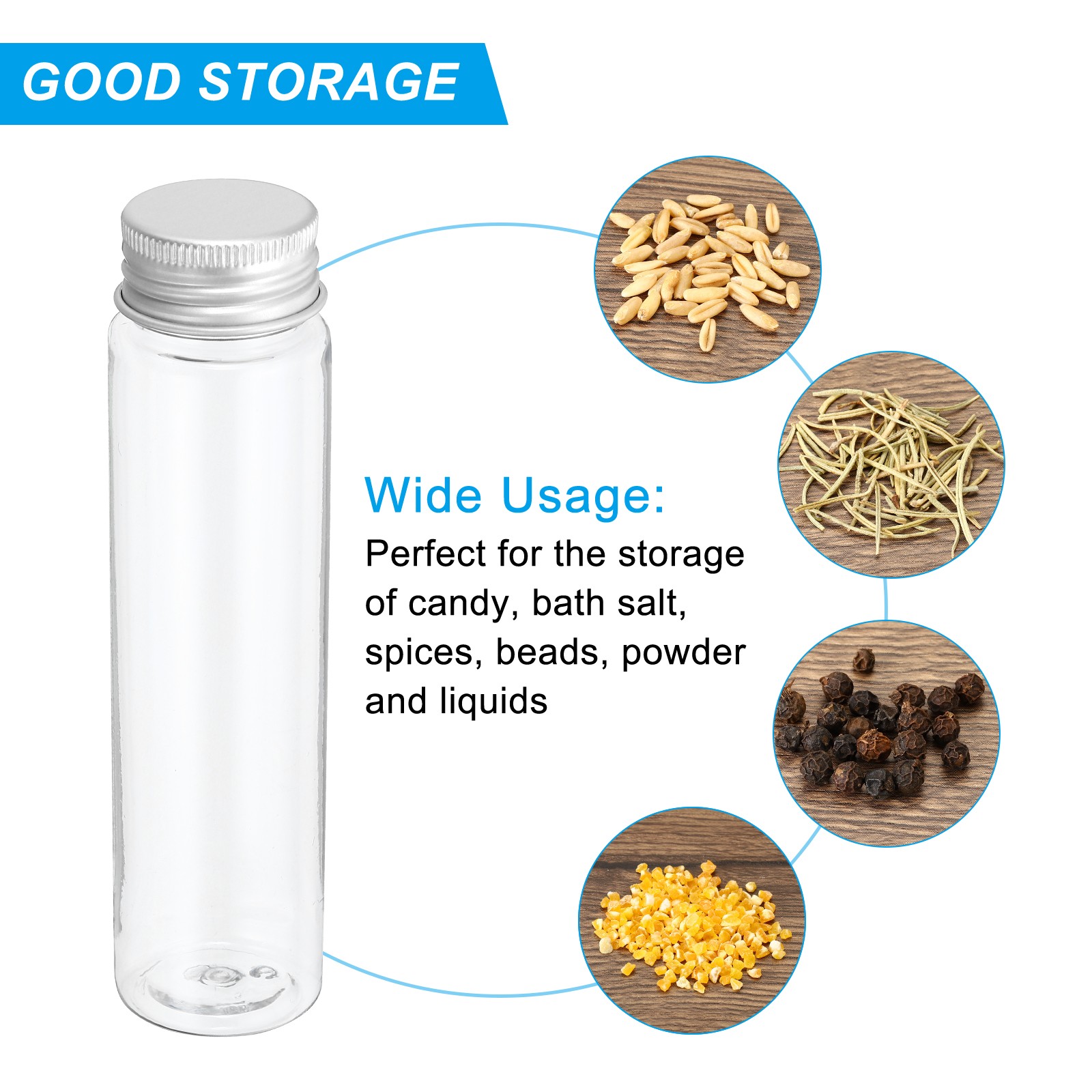 6Pack 80ml Plastic Test Tubes with Screw Caps 128x33mm Flat Bottom, Silver Tone