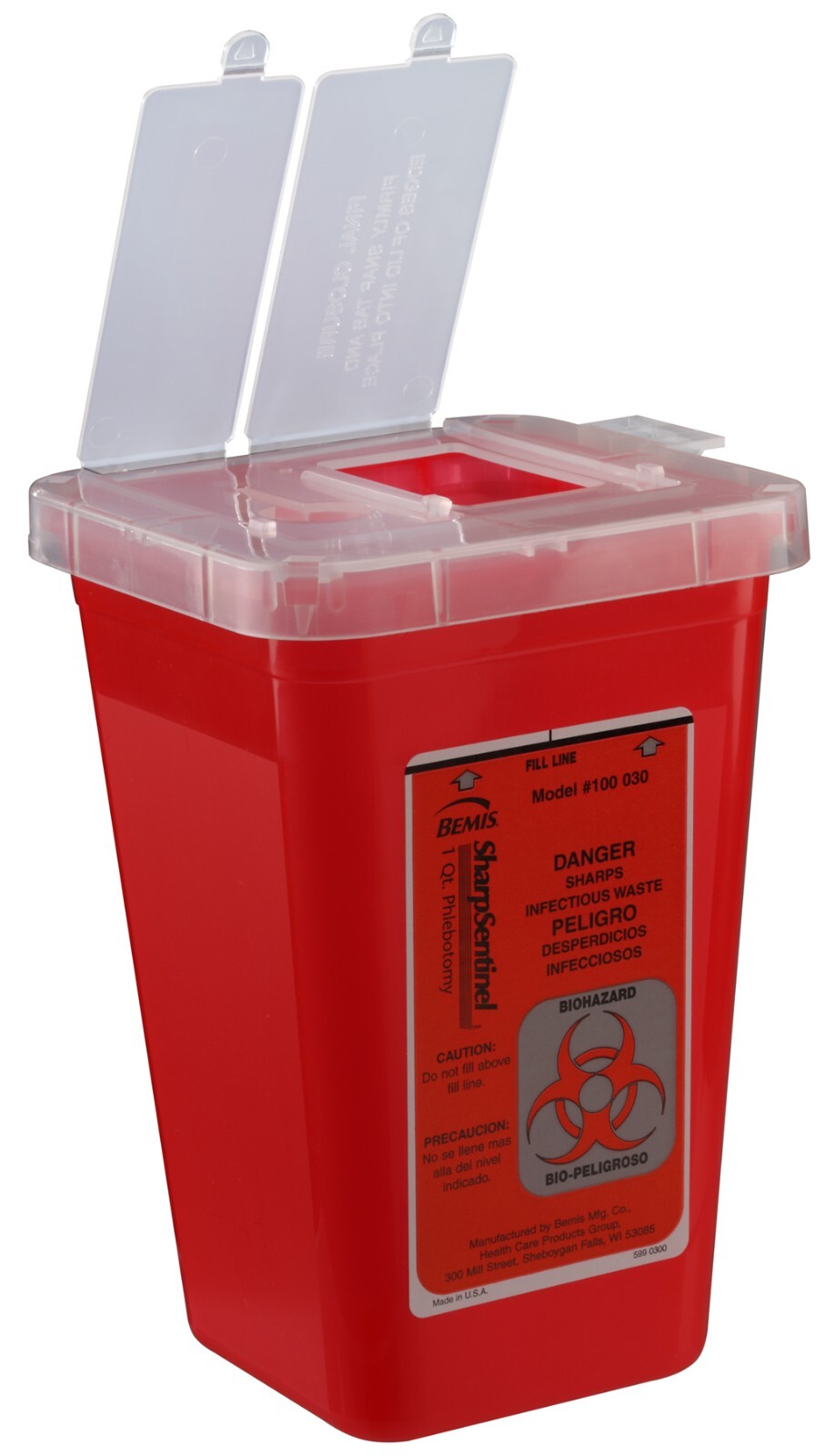 Bemis 1 Quart Phlebotomy Container – Translucent Red – Pack of 100 (100030-100)