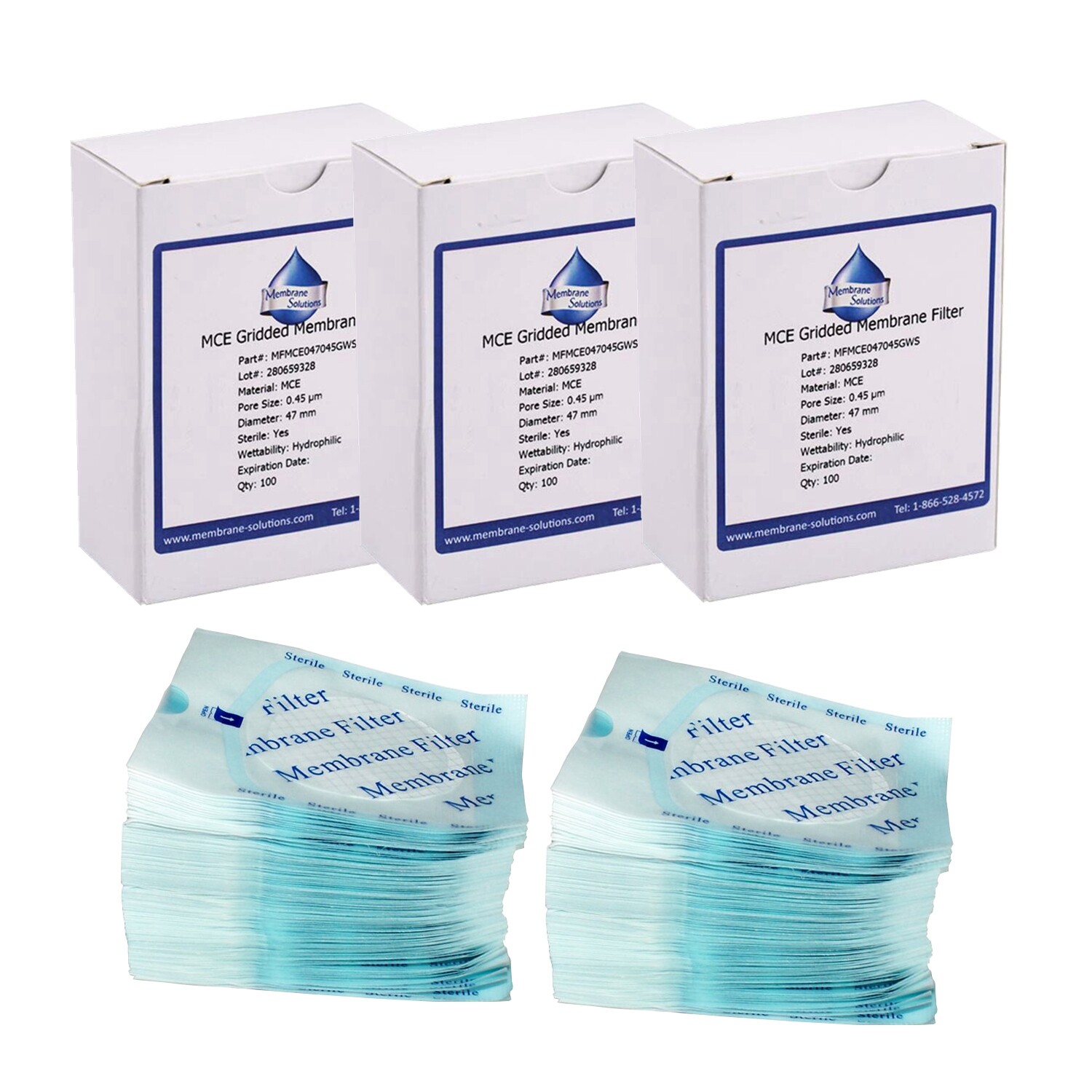 0.45µm/47mm MCE Membrane Filter Gridded Sterile,Hydrophilic,Lab Filters