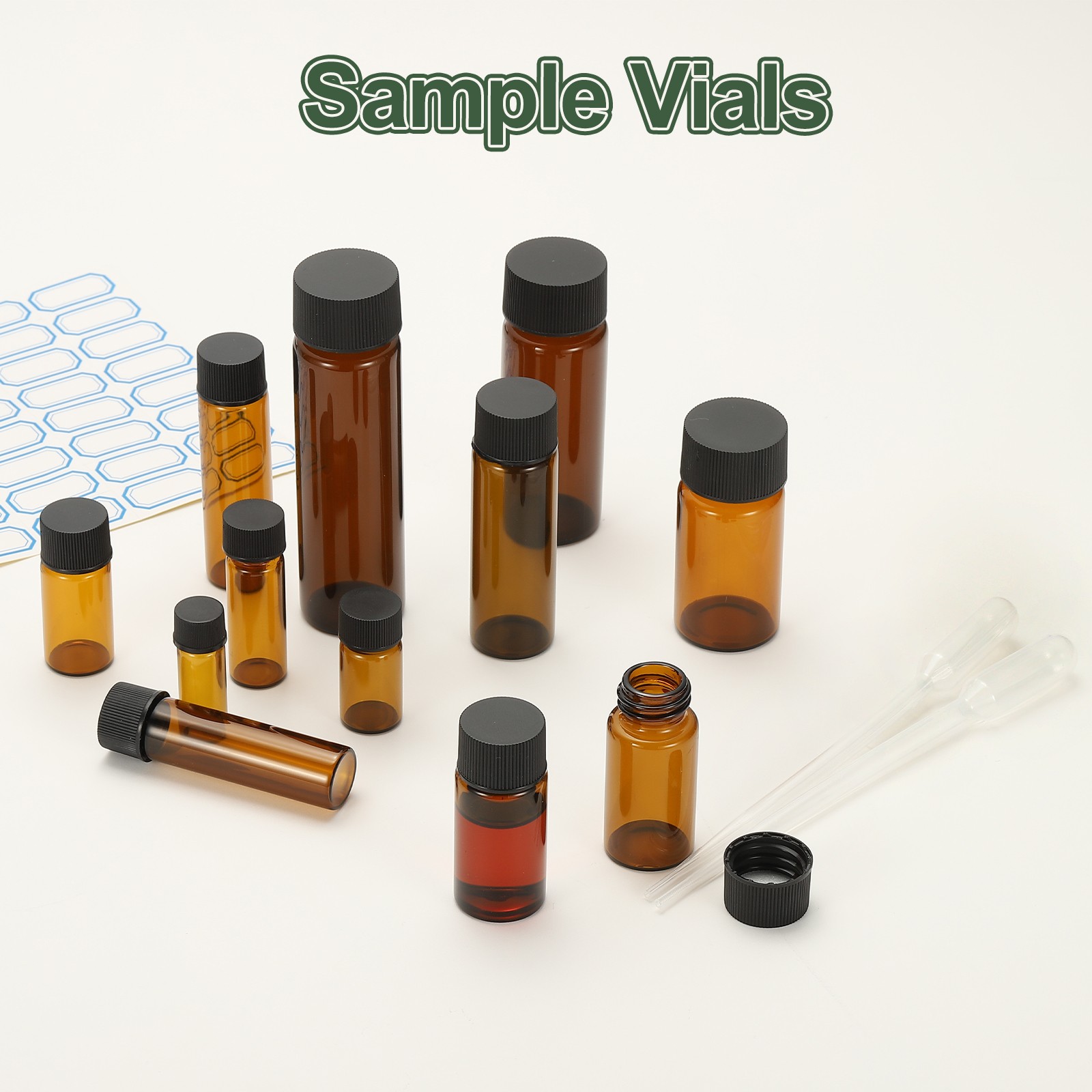 12 Pcs 30ml Leak-Proof Sample Vials with Label and Plastic Dropper(Clear Brown)
