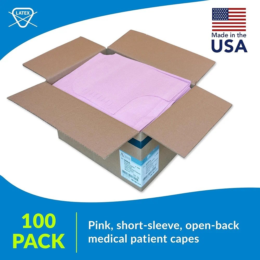 Avalon Premium Capes, Mauve Tissue― Short-Sleeve, Open-Back Exam Capes 100 CT
