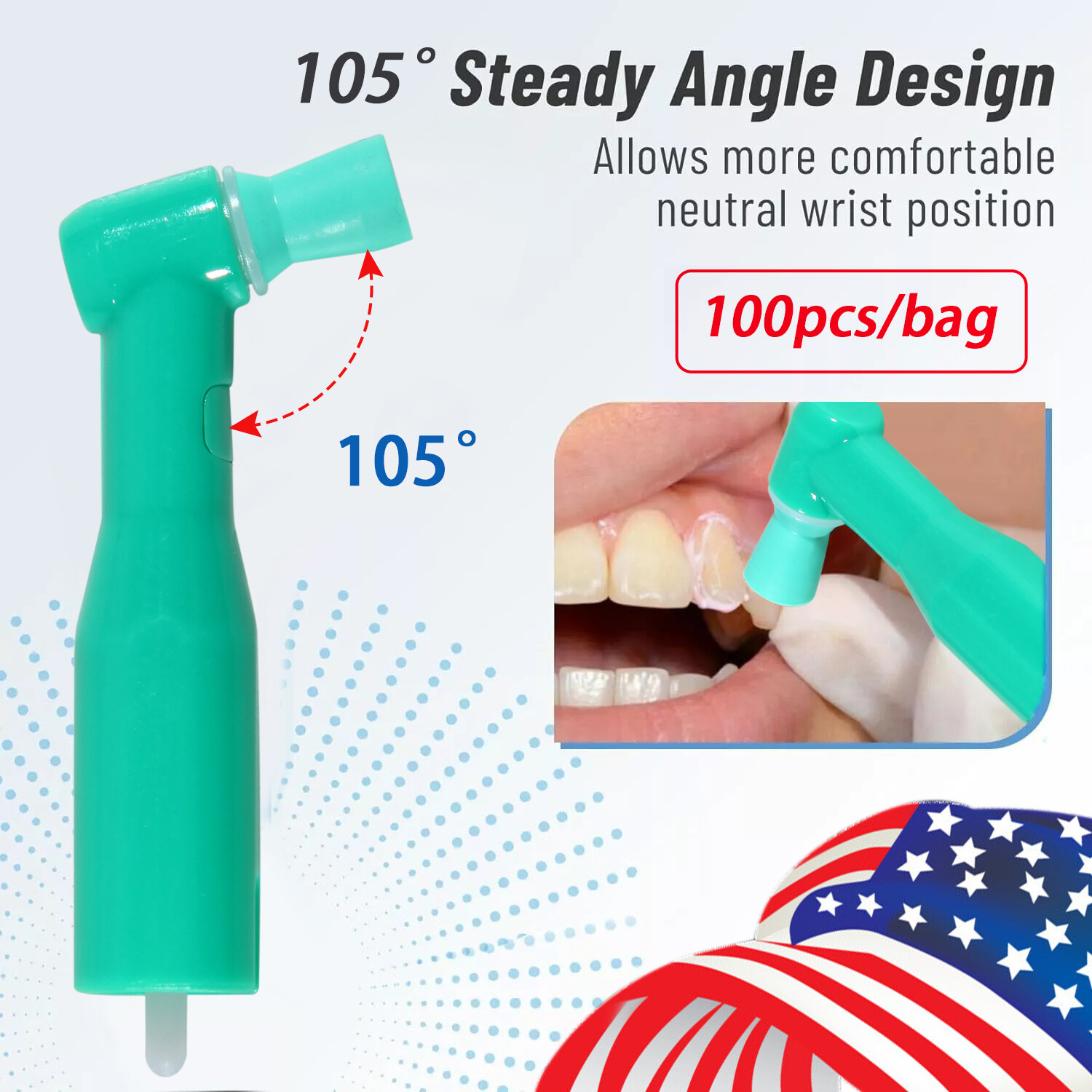 100pcs Dental Disposable Pro Angle Prophy Angles Cup Green Color New 105°