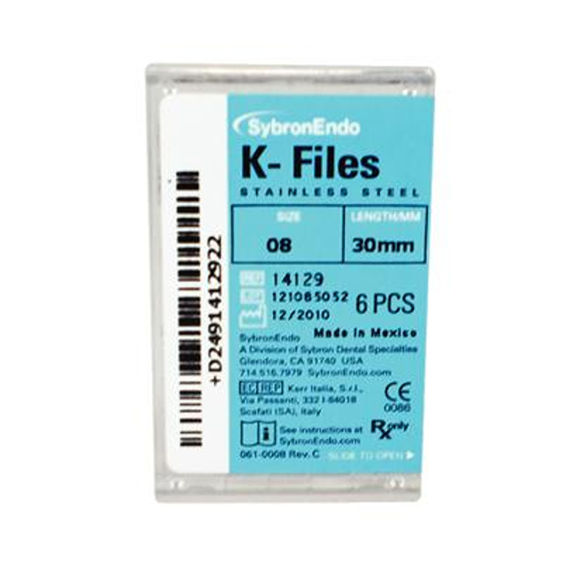 K-Files – 30 mm, Stainless Steel, Color Coded Plastic Handle By Kerr (6/pk)