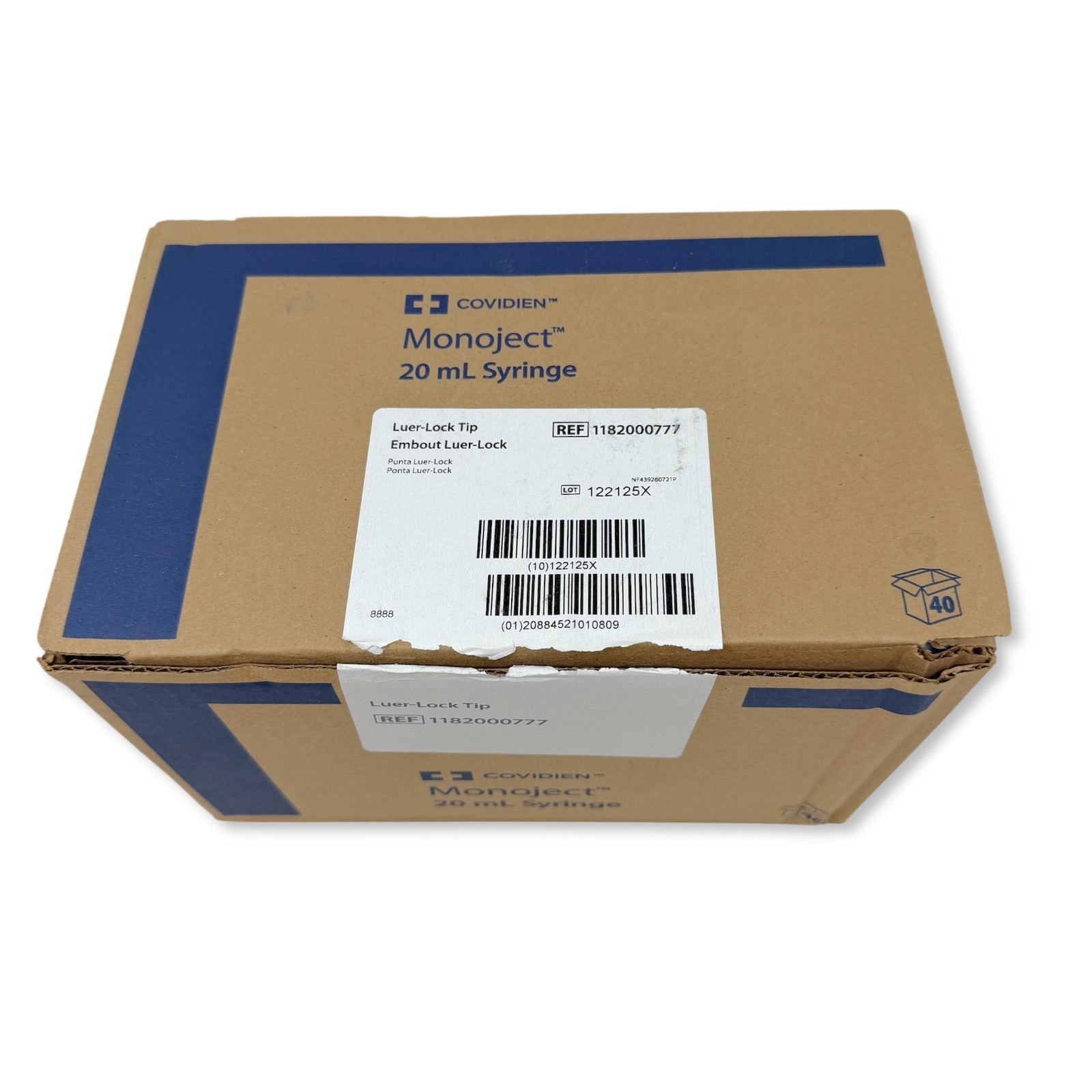 Covidien Monoject 20 mL Luer-Lock Tip Syringe REF 1182000777, 40 Pcs