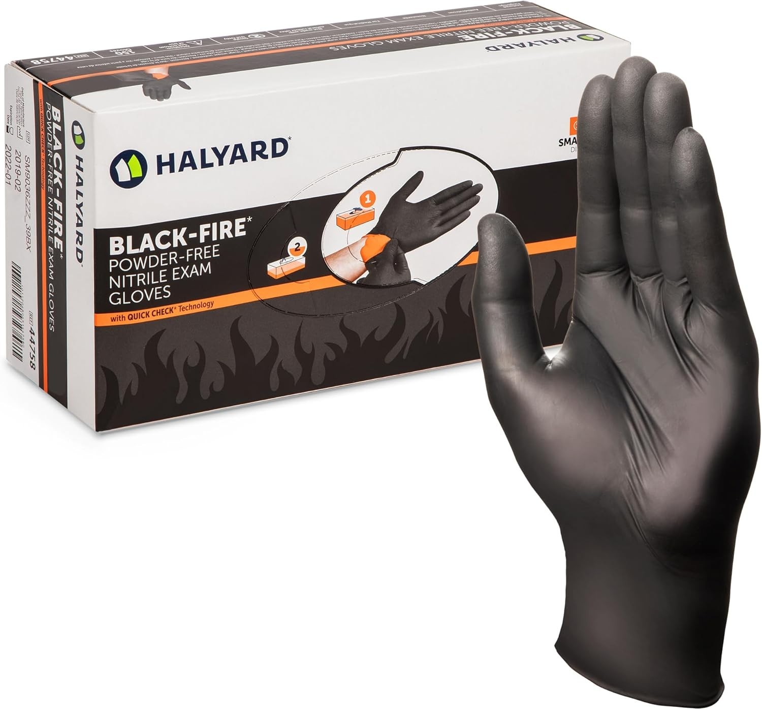 Halyard 5.5 Mil Black/Orange Nitrile Gloves – Waterproof, Disposable, 150 Count