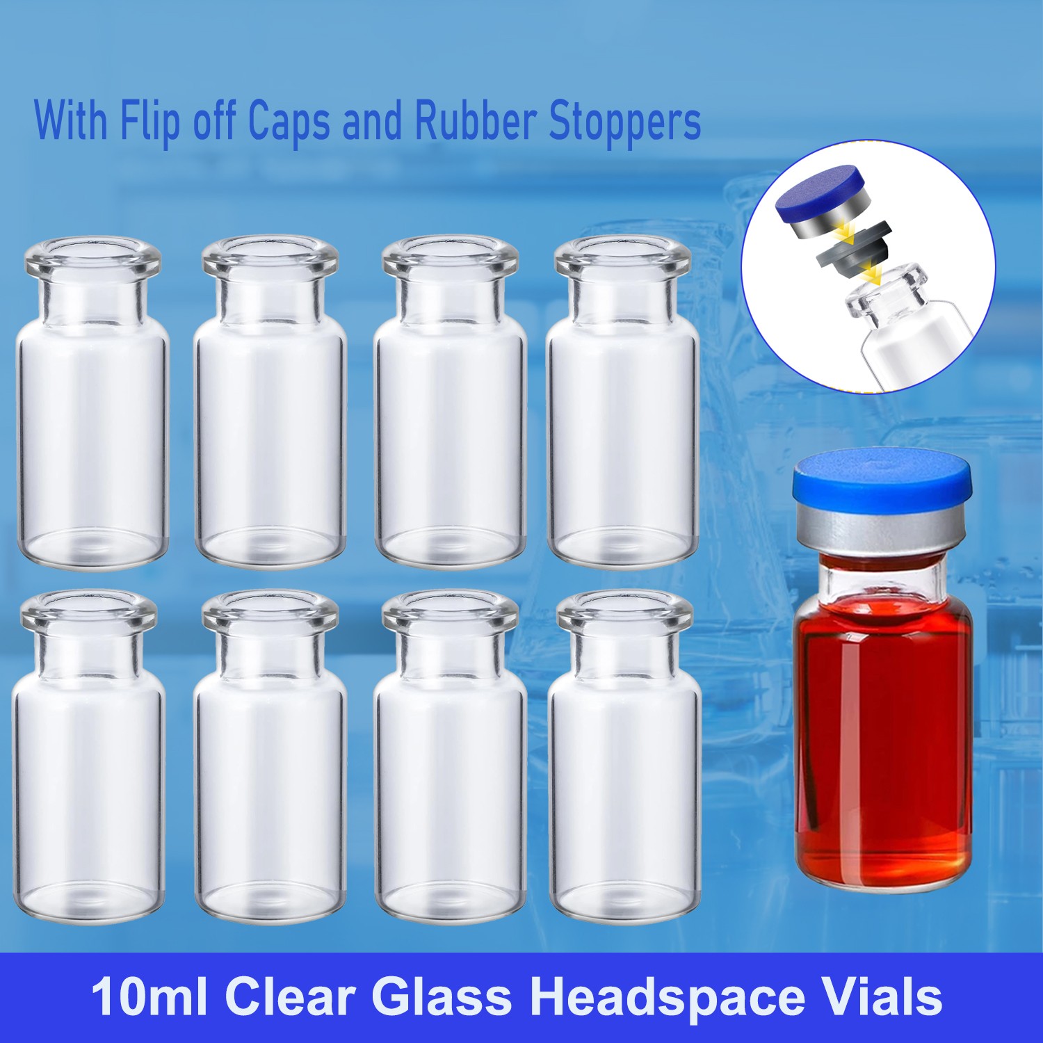 1000PCS 3ml/10ml Headspace Vials Amber/Clear Glass Bottle Crimp top Flat HPLC