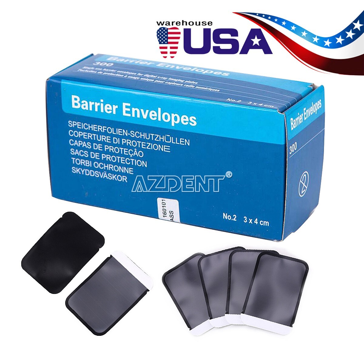 300Pcs Dental Barrier Envelopes Size #2 for Digital X-Ray Scan X Phosphor Plate
