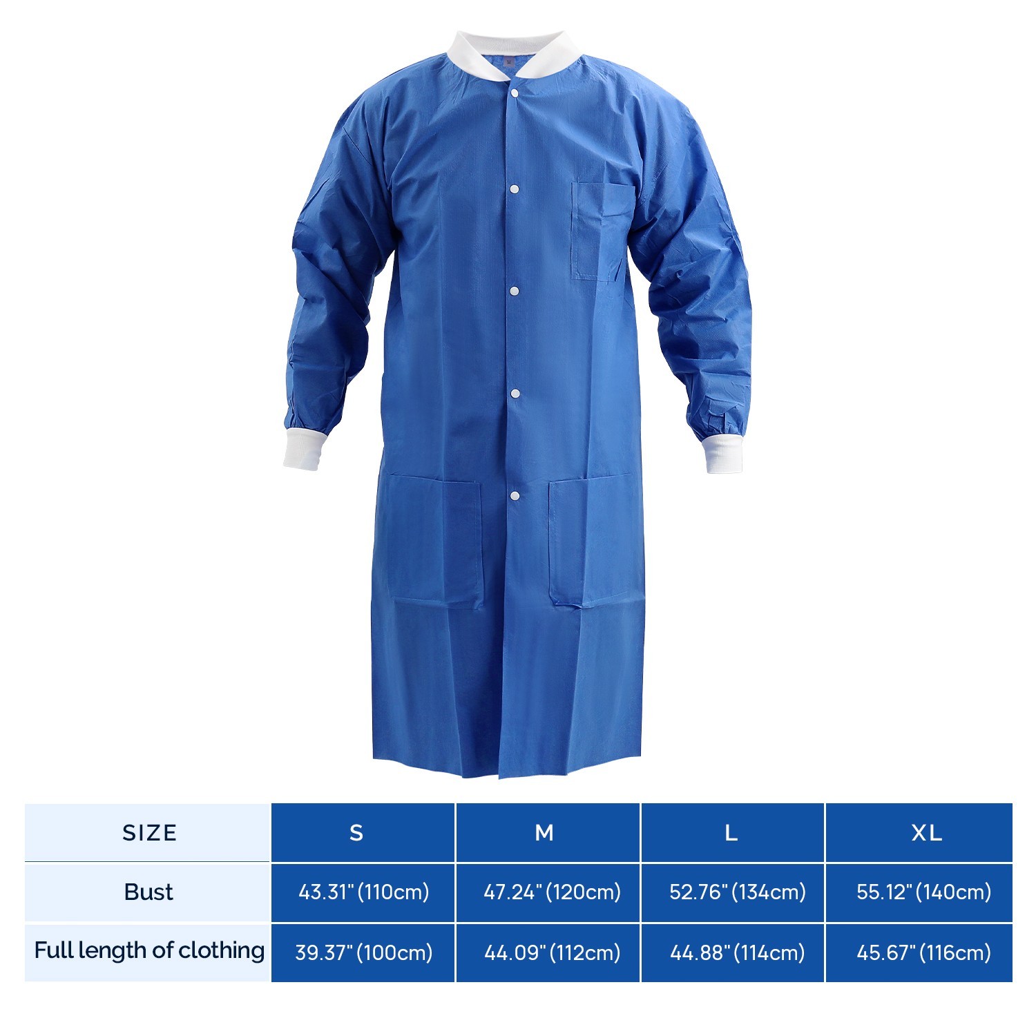 Disposable Lab Coat Isolation Gowns Knitted Collar Cuffs with 3 Pockets SMS