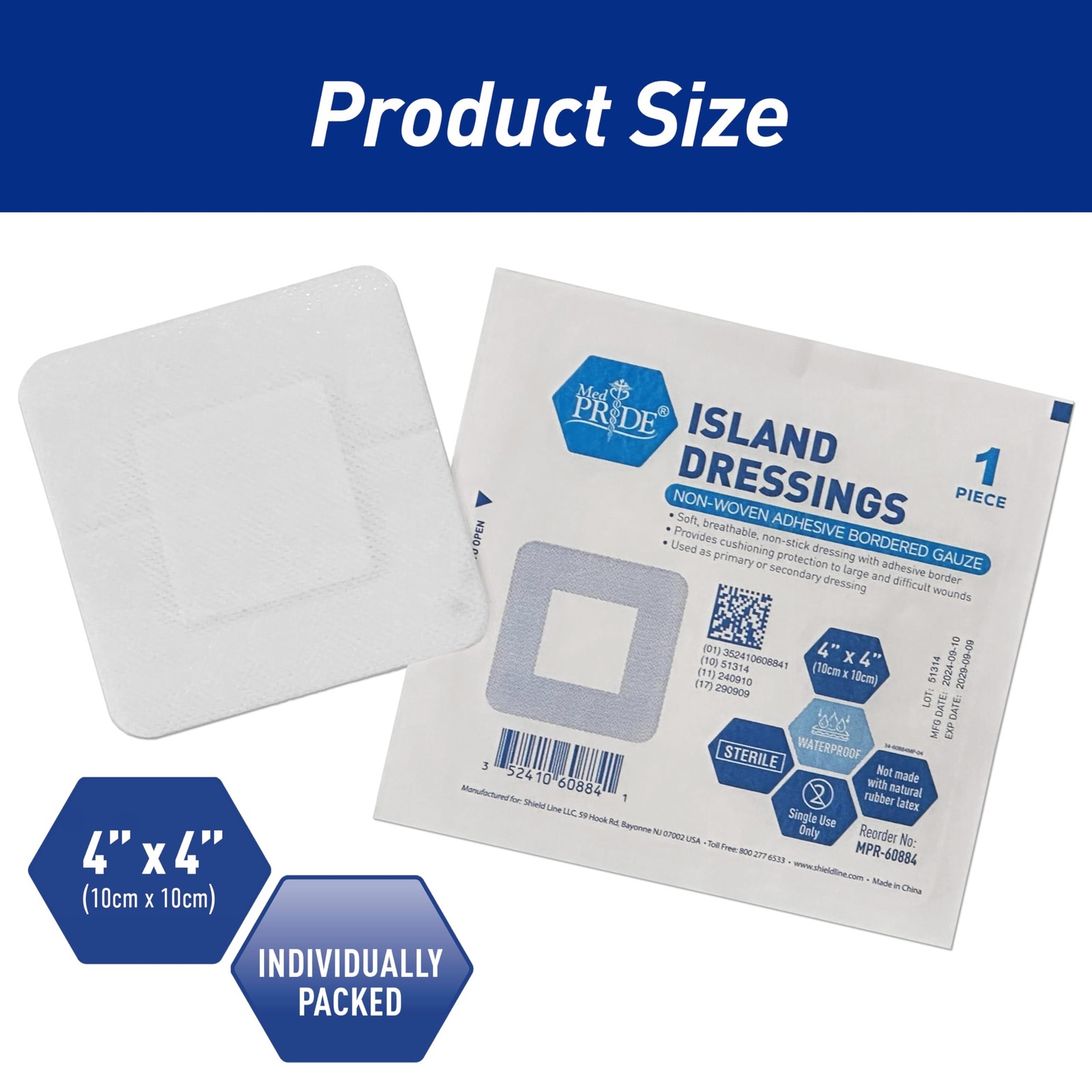 MED Pride Bordered Gauze-Island Dressing 4» x 4»| 25 Individually x
