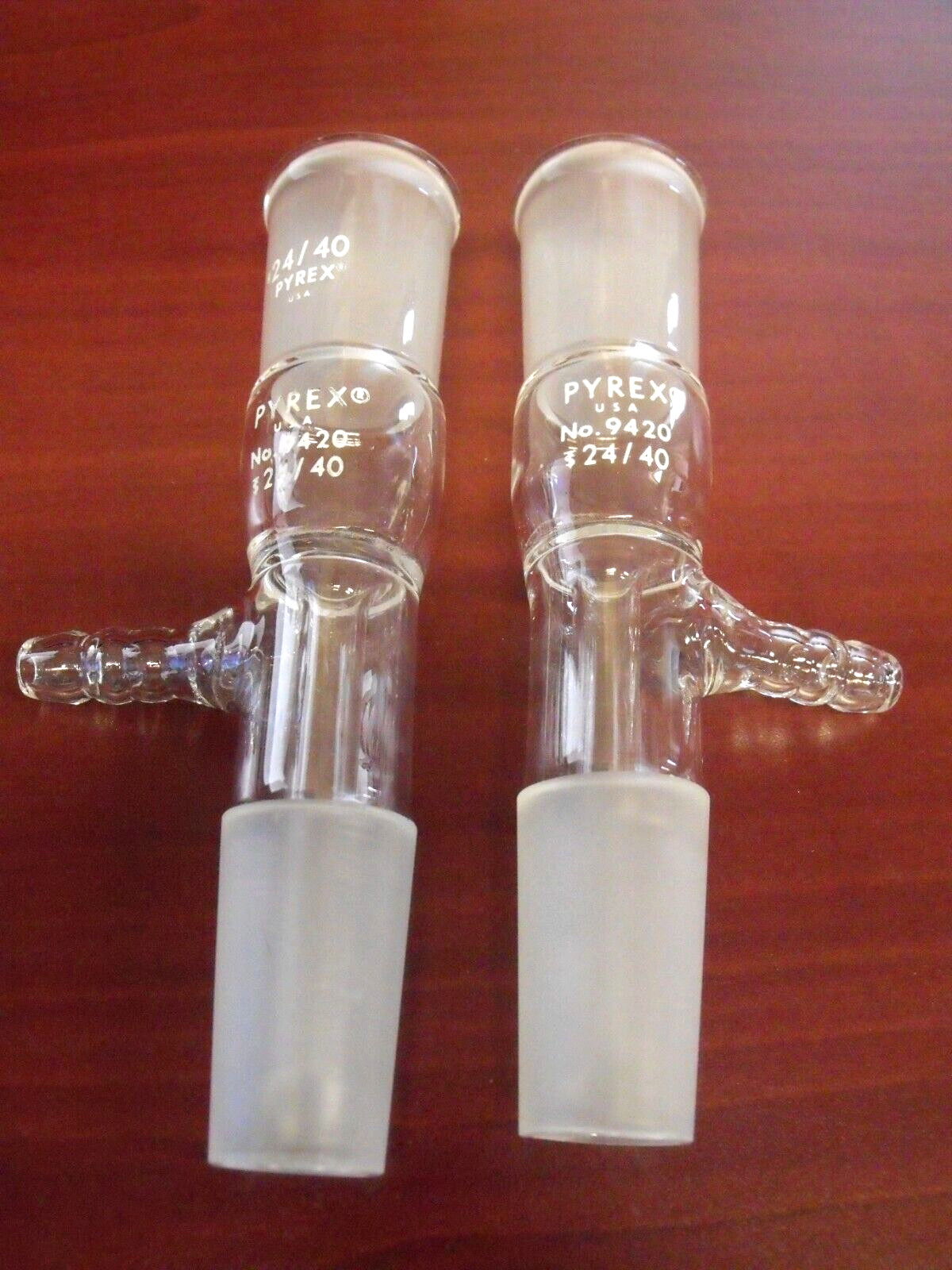 (QTY=2) – PYREX 24/40 JOINTS DISTILLING SUCTION TUBE ADAPTER 10mm SIDEARM 9420