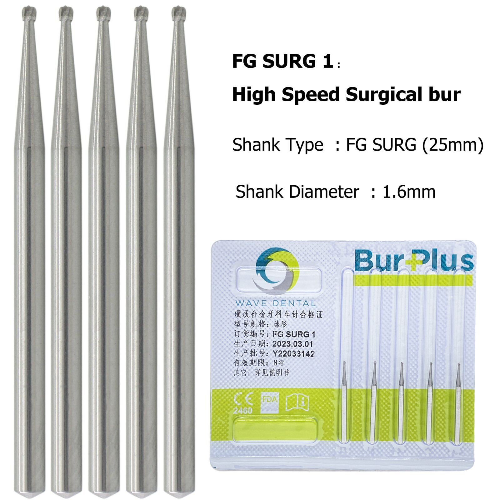 Wave Dental Surgical Burs 25mm Carbide Bur Friction Grip FG Round For High Speed