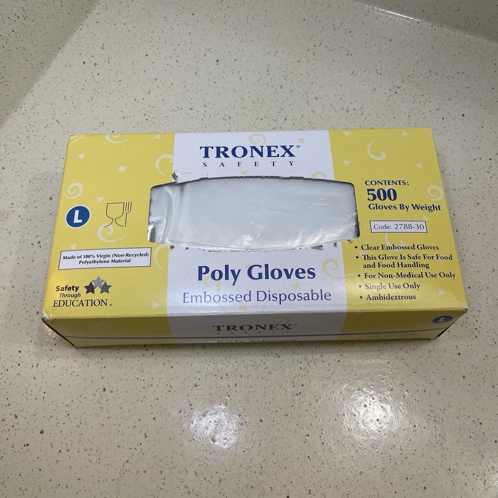 Tronex Safety Poly Gloves Embossed Disposable Large Opened Box
