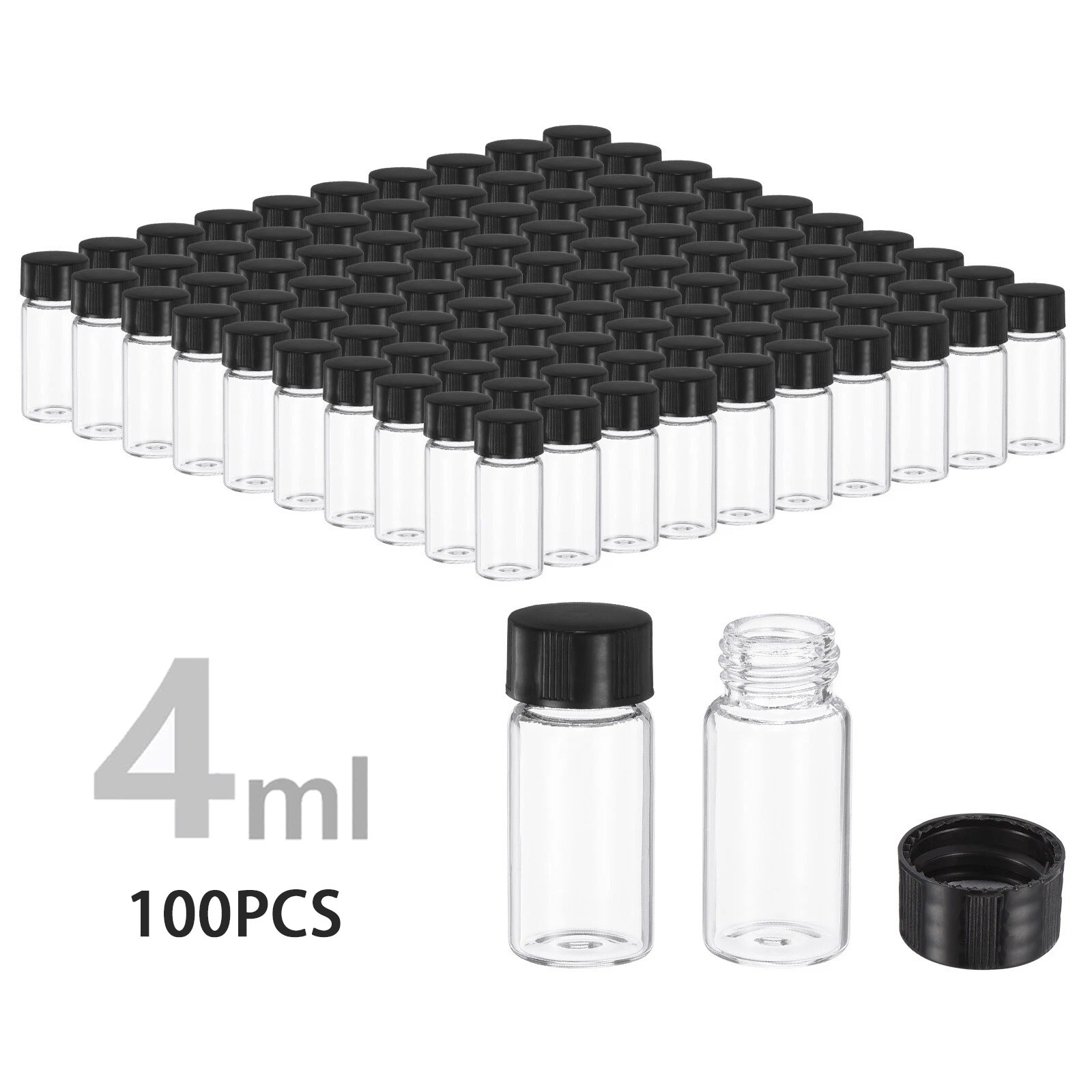 100/200/500pcs 4ml Glass Vials Clear Small Bottle Lab vials Sample vials w/ Caps