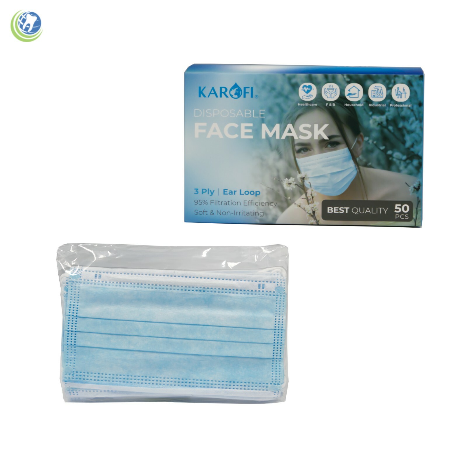 50 PCS Face 3-Ply Face Mask Non-Medical Surgical Earloop Mouth Cover 50/Box