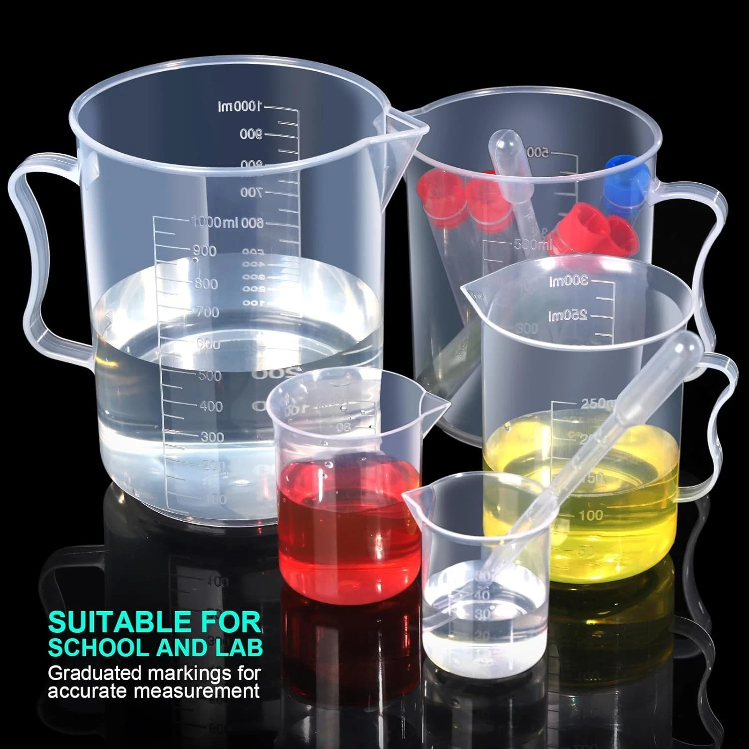 10PCS Plastic Graduated Cylinder & Beaker Measuring Set for Science Lab Supplies