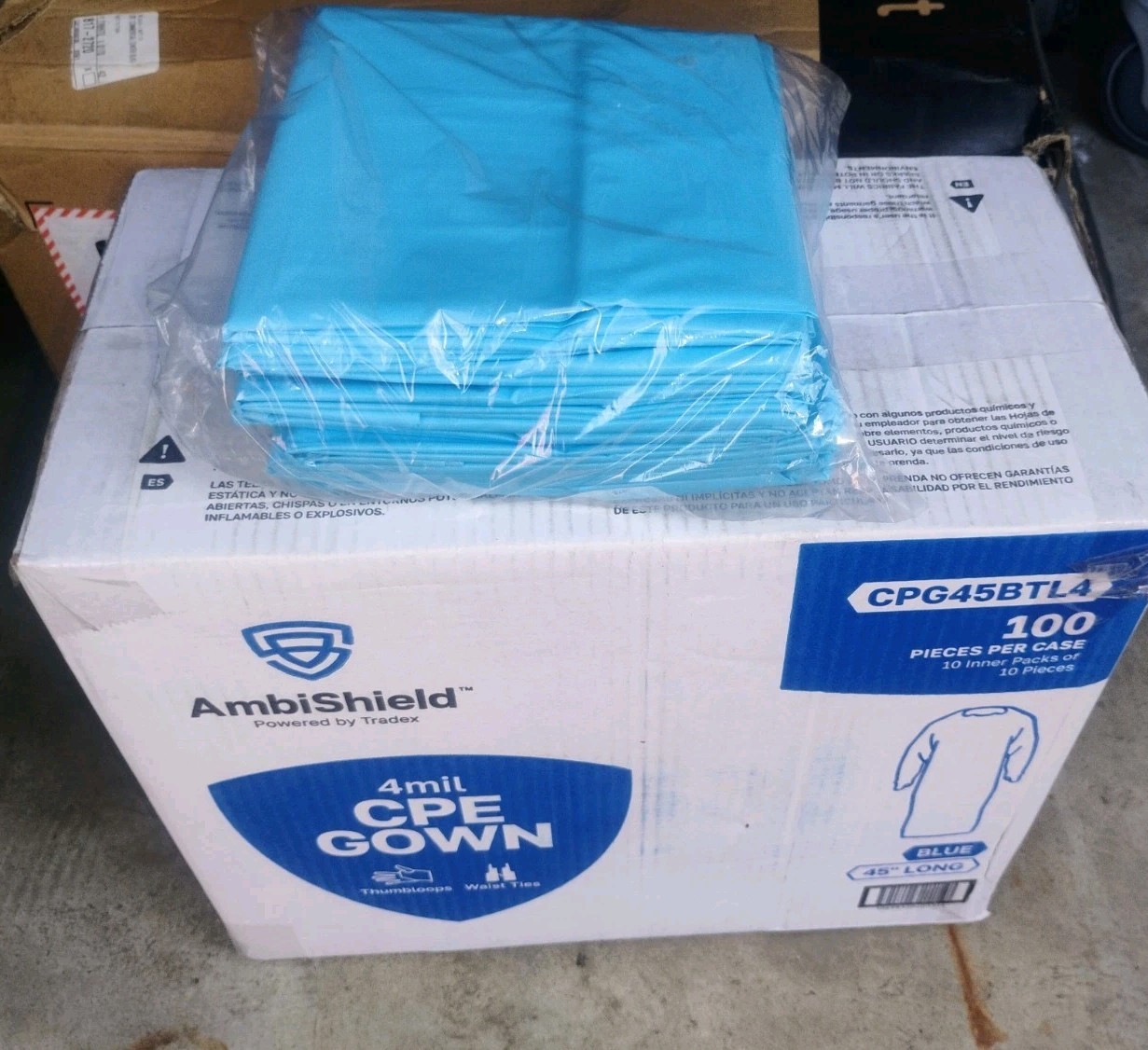 10 Lot Ambishield CPE Gown 4 Mil CPG50BTL4 (Ten Count) New Open Box