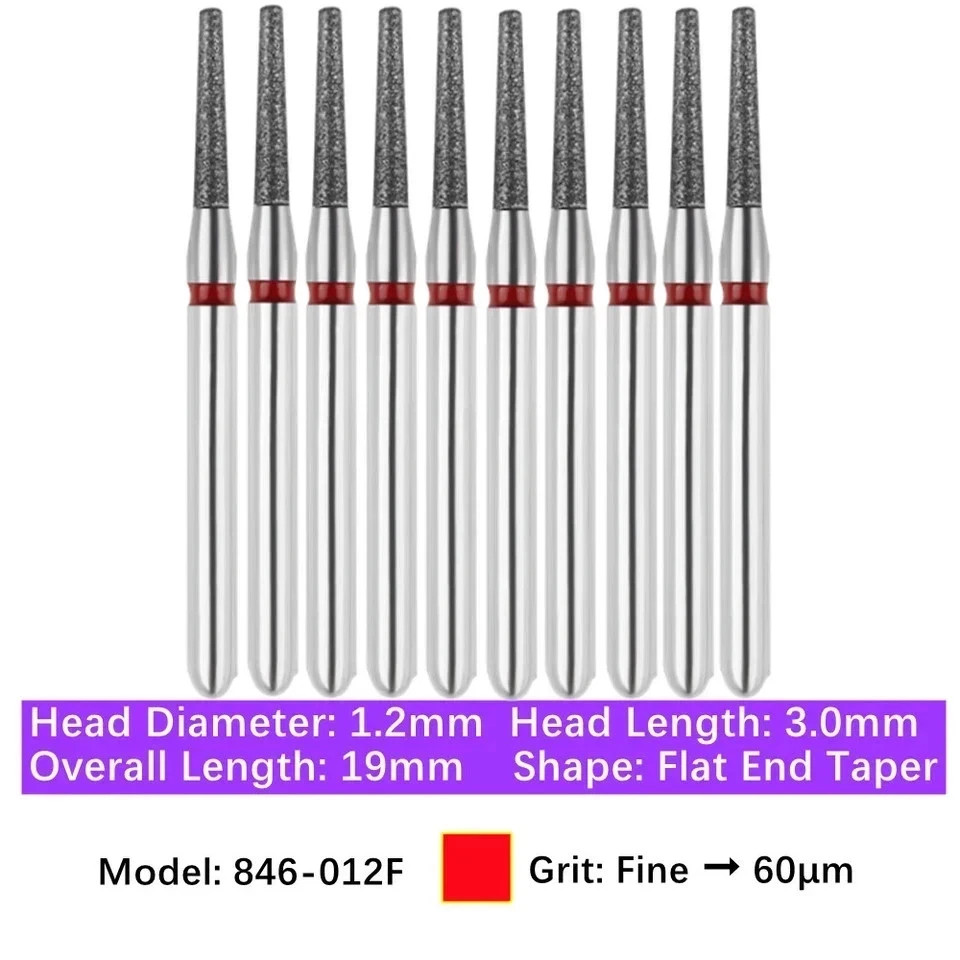 10Pcs/Box Dental High Speed FG Diamond Burs Flat End Taper Shape Polishing Burs