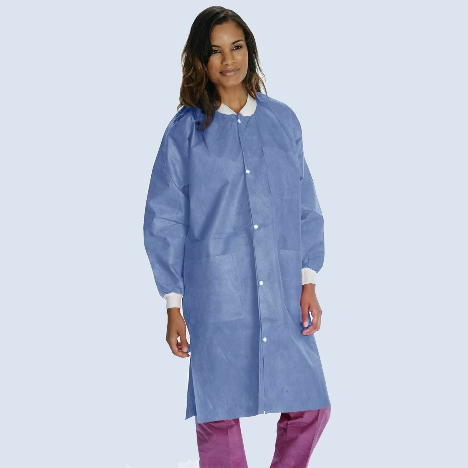 Medical Disposable Lab Coat Gown 45 GSM Water-Repellent Blue (10+pcs/bag)