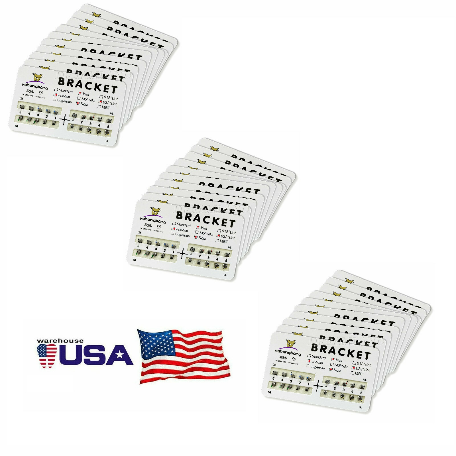 30x Dental metal Orthodontic Braces Bracket Mini Roth 022″Slot 3 Hooks #3 in USA